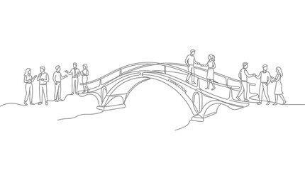Obraz premium Business People Shaking Hands on Arch Bridge, Connecting Ideas and Teams
