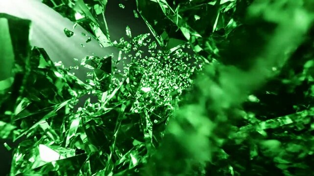 Emerald green crystal explosion abstract background, dynamic shards motion luxury jewelry gemstone particles, 3 d rendered luxury visual png. ai generated