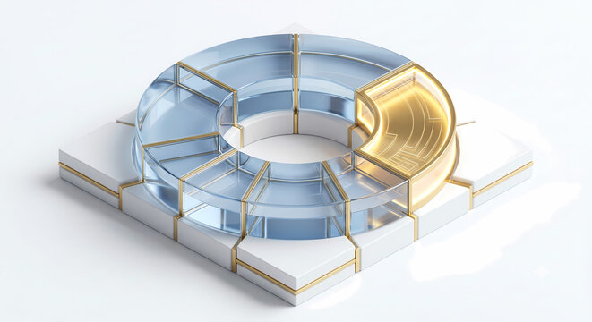  Storage Donut Chart, 3D Isometric Clean Architectural Cloud Storage Segmented Torus Visualization.