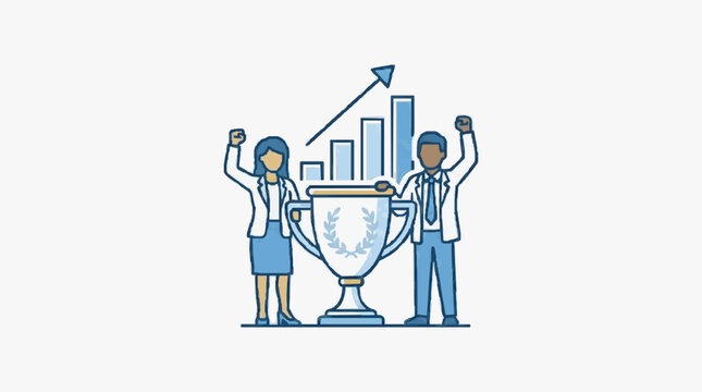 Celebrating Success with Trophy and Growth Chart