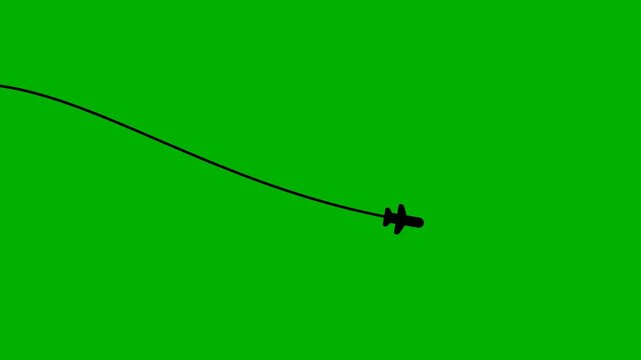 Minimalist Airplane Silhouette Flight Animation Green Screen Background Loop
