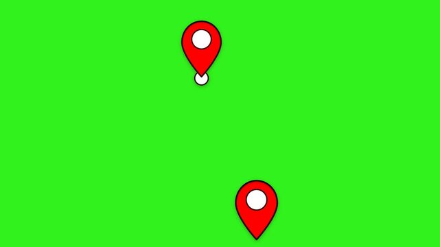 Animated Red Location Pin Icons Green Screen Background Loop Flat Design 4K