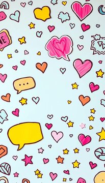 Cute Heart and Speech Bubble Doodle Pattern