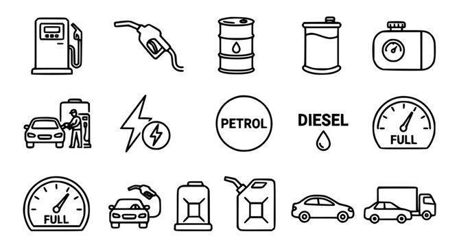 Gas Station Icon Set Fuel Energy Oil Industry Vector
