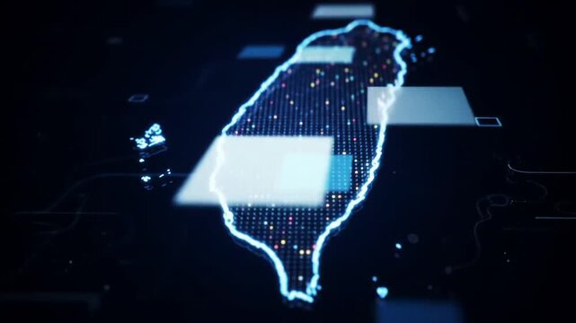 Taiwan Map Digital Futuristic Glowing Data Points Blue Circuit Board Background