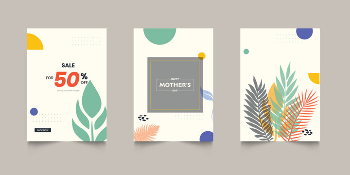 Trendy abstract square art templates with floral and geometric elements. Suitable for social media posts, mobile apps, banners design and web/internet ads. 