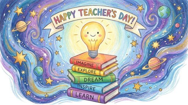 Happy Teacher's Day illustration with lightbulb and books