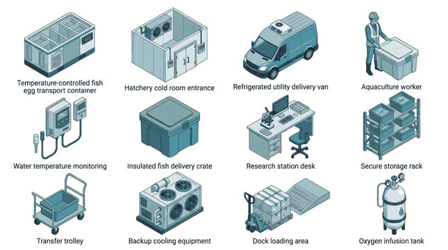 Collection of assorted industrial electrical components and connectors in 3D render.
