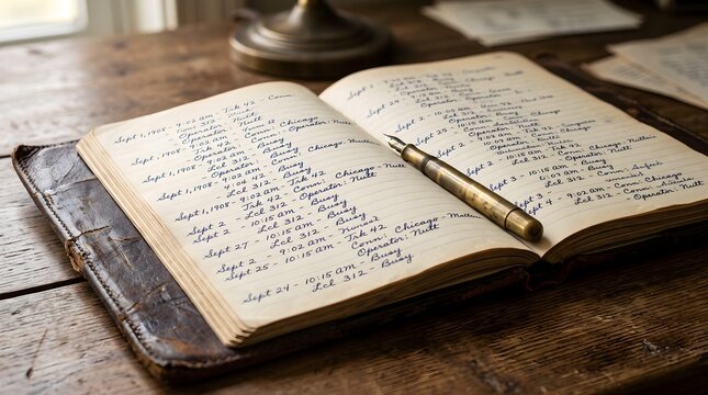 Vintage 1908 Ledger with Handwritten Entries and Fountain Pen