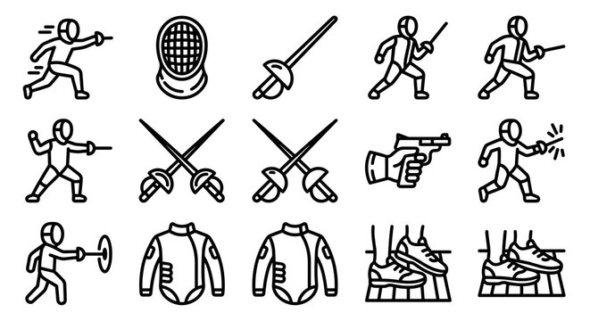 Martial art measure of professional fencing and pentathlon icons