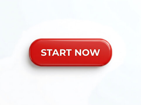 3d glossy red start now button isolated on white background