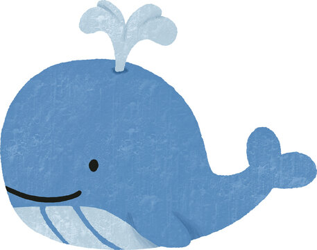 Cute Blue Whale Animal Clip Art Flat Cartoon Illustration