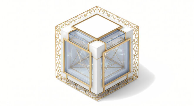 : Post-Quantum Crypto Sandbox, 3D Isometric Advanced Cryptography Container with Gold Wire Perimeter.