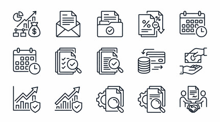 Fototapeta premium Collection of flat design icons representing various technology and communication concepts.