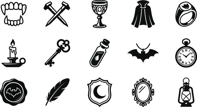 Spooky halloween bundle black silhouette icons for creepy designs parties and seasonal decorations