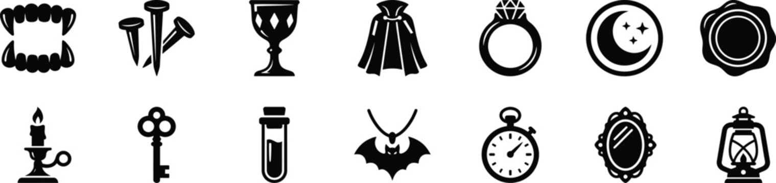 Spooky halloween bundle black silhouette icons for creepy designs parties digital artwork
