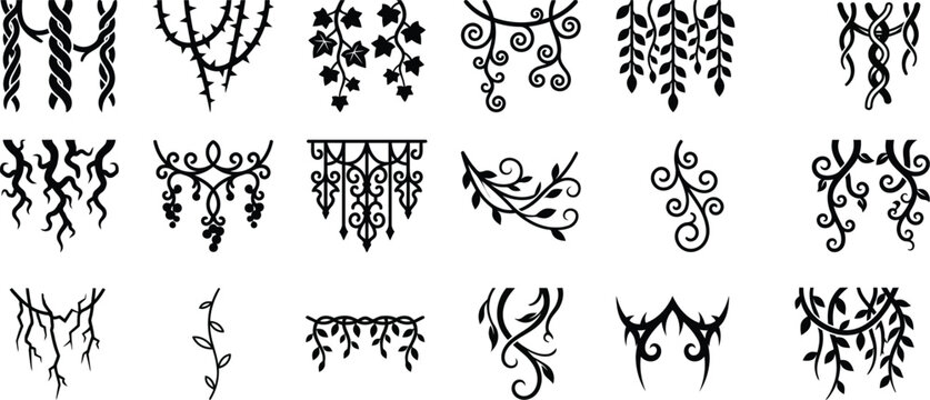 Spooky halloween bundle black floral and vine vector designs for creepy autumn decorations
