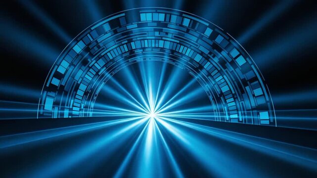 Abstract digital blue circular tunnel motion background technology neon data future light