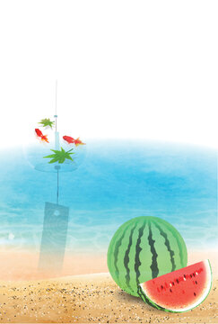 Summer Scene Featuring Wind Chime and Watermelon