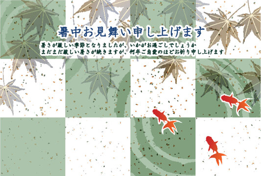Summer Greeting Card Featuring Maple Leaves and Goldfish