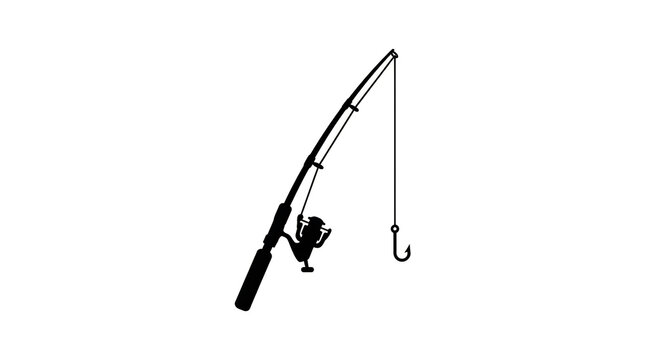 Black silhouette of a fishing rod with a hook