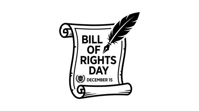 Bill of rights day scroll with ink quill pen icon