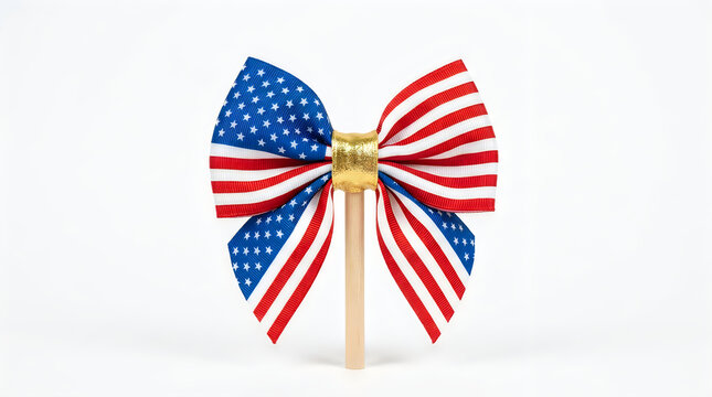 American flag ribbon bow with stars and stripes pattern