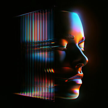 x-default Colorful UV Reactive Face Profile Droste Effect Digital Art