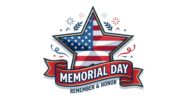 Memorial day star emblem with american flag pattern