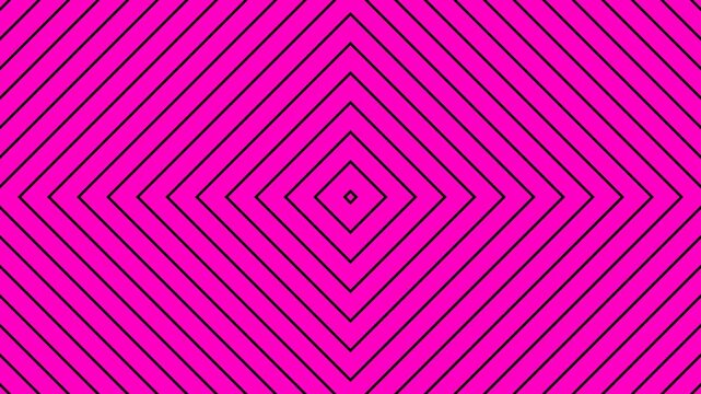 Abstract hypnotic visual loop featuring concentric magenta pink and black diamond shapes expanding or contracting. Perfect for VJ loops, music videos, nightclub backgrounds, stage LED screens