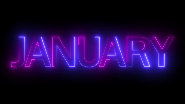Neon January text animation on black background. january month neon line text concept. January neon looping animation. first month of year 4K video animaion.