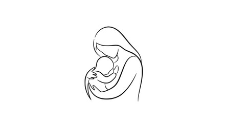 Mother Holding Newborn Baby Line Art - Embrace, Love, Family, Parenthood