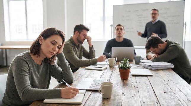 Team slumped around conference table