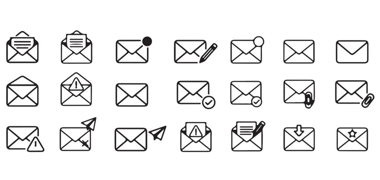 Email Message Line Icons Collection, Mail Communication Outline Vector Icon Set vector illustrator eps10