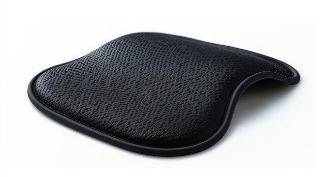 sleek black textured ergonomic wrist rest cushion with contoured curve, stitched edge and supportive comfortable minimal design on white background