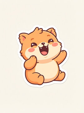 Adorable chubby cartoon hamster illustration with a happy expression and blushing cheeks, cute animal vector sticker design