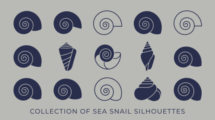 Minimalist collection of sea snail silhouettes in a flat vector style for marine biology or ocean design projects © KhadizaAkter