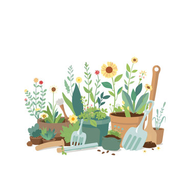 Gardening Tools And Flowers