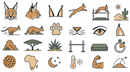 Colorful flat design icons of animals and nature elements. © Muhammad