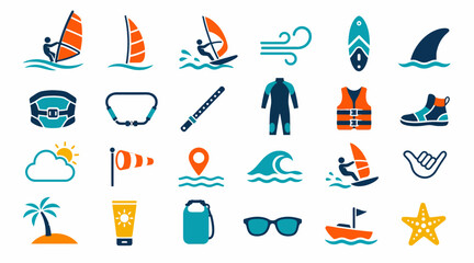 Colorful flat icons for summer water sports and beach activities. © Muhammad