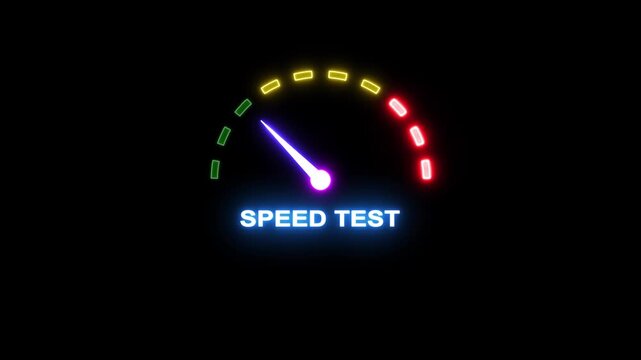 Glow neon speedometer animation representing high performance network testing.