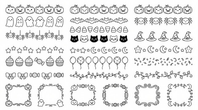 Kawaii Halloween Frame Bundle Cute Doodle Border Vector Clipart Set
