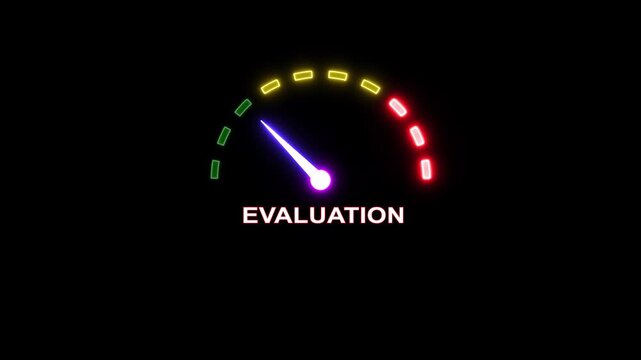 Neon evaluation gauge measuring performance progress over time.