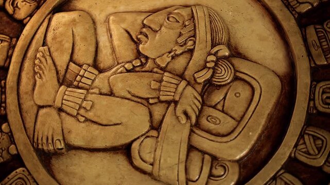 Ancient Greek God Stone Relief Sculpture on Historic Temple Wall with Classical Mosaic Art and Archaeological Architectural Heritage Texture