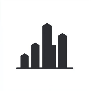 minimal black bar chart icon with five building-shaped bars on a baseline conveying growth and progress