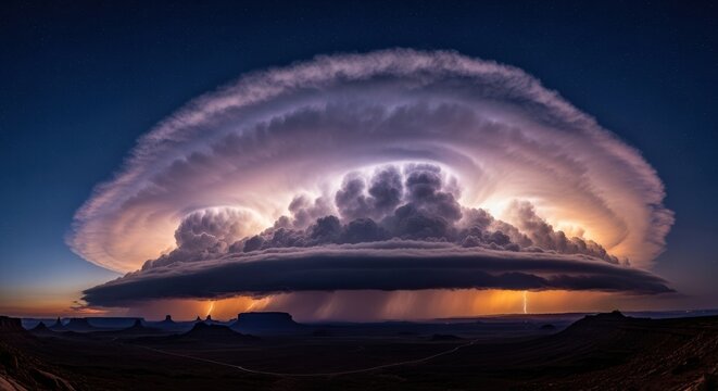 Dramatic Cumulonimbus Anvil Spreading with Lightning and Rain