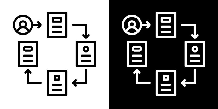Modern UX user flow icon showing connected interface screens and navigation sequence. Ideal for user experience, wireframes, app design, UI, and workflow projects.