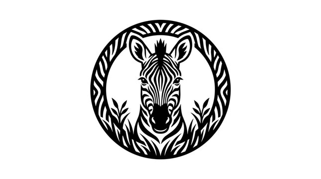 Zebra Head Emblem Design with Natural Elements.