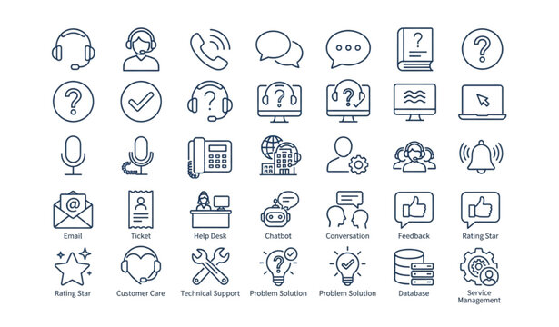 Call Center Customer Support Outline Icons Set Question Answer Service Vector Collection