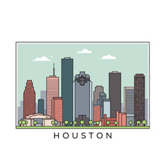 Obraz premium Houston city skyline vector illustration with modern skyscrapers